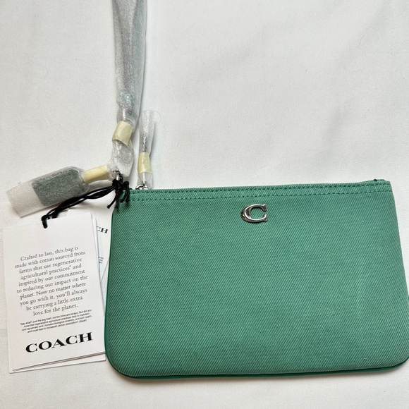 Coach Essential Denim Small Wristlet (Green) NWT - Picture 1 of 8